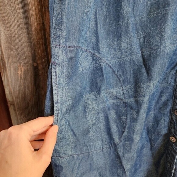 J Jill Blue Paisley Button Up Short Sleeve Tencel Lyocell Dress Sz Small Petite - Picture 5 of 8